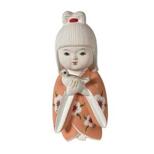 Vtg Japanese Doll Pottery Ornament Girl Hakata Showa Retro Holding Bird Japan